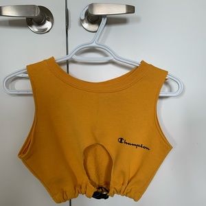 Orangey-Yellow Vintage Champion Cropped Sweater with buckle (fits a size XS/S)